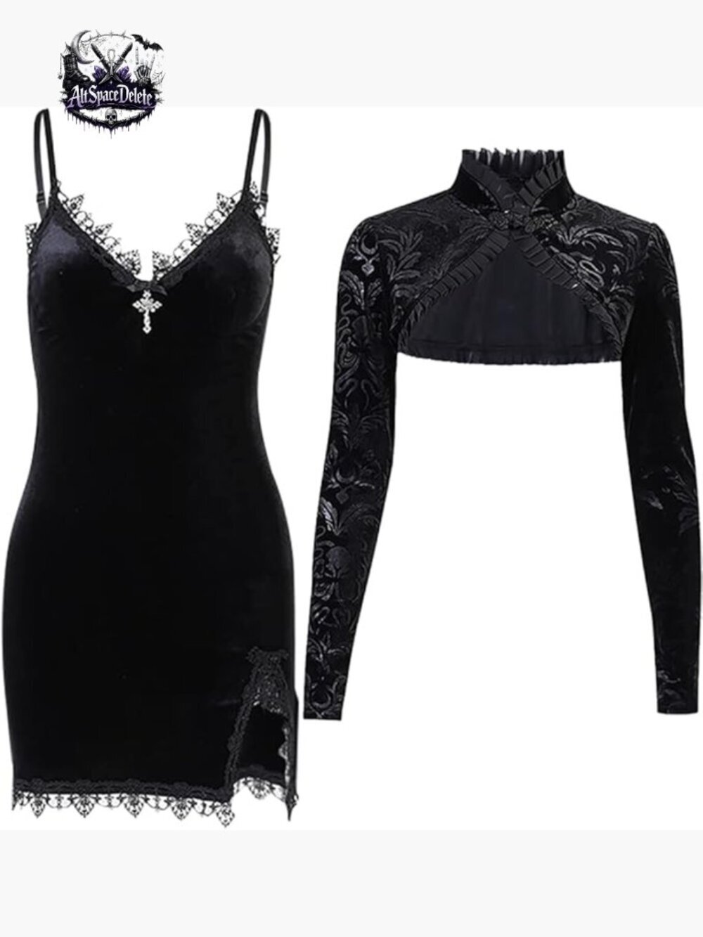 Vintage Velvet Emo Lolita Punk Grunge Alt Harajuku Dress 2 Piece Set